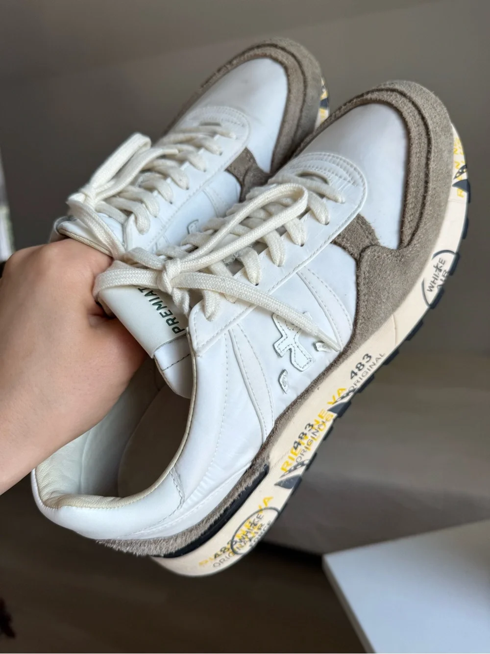 Premiata White & Taupe Suede Sneakers – Size 44